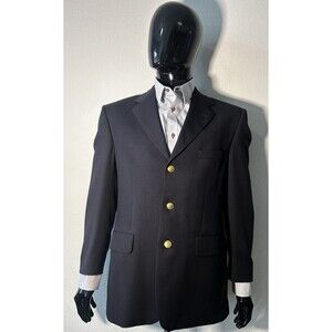 VTG Yves Saint Laurent Pour Homme Navy Wool Blazer Gold Buttons Sz 38R Designer